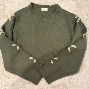 Altar'd State Sage Green Sweater with Bow Accents